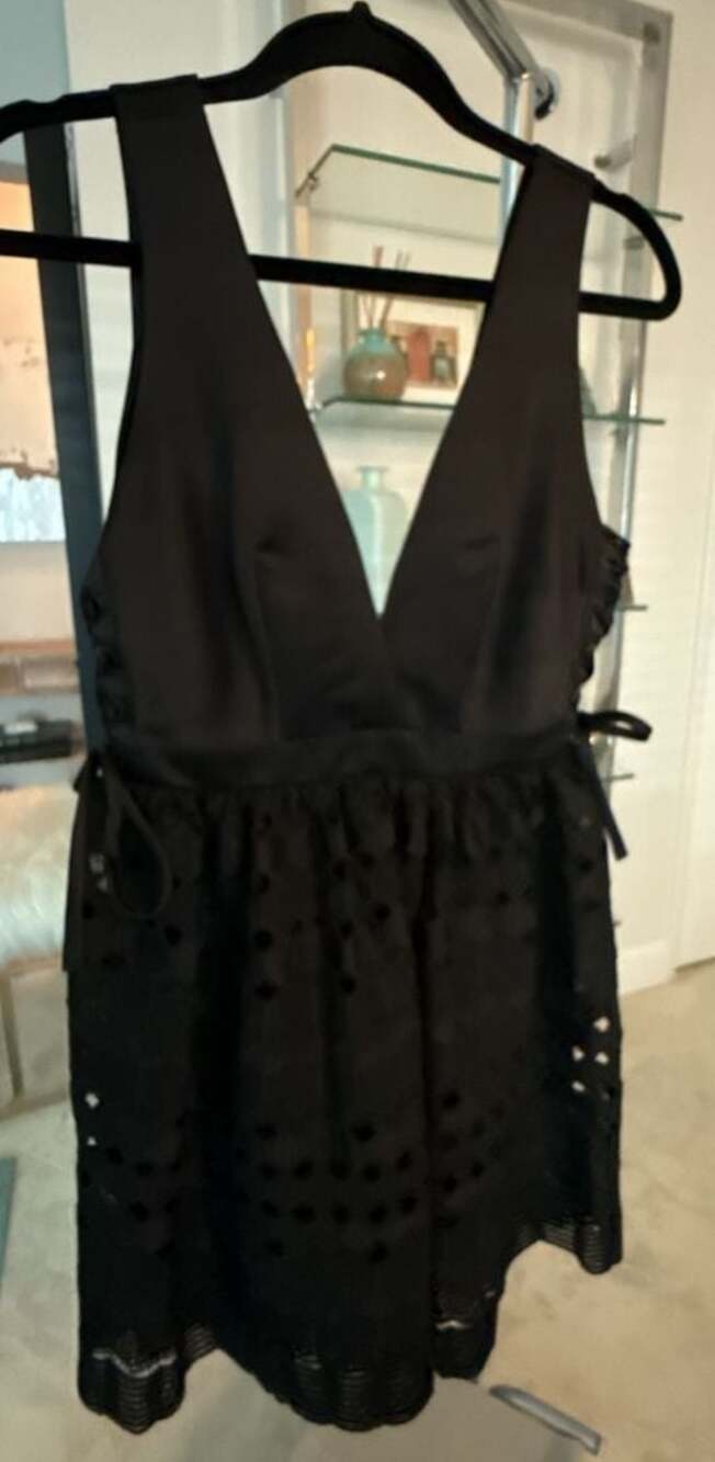 Sandro Paris Luminary Satin and Lace Mini Dress with Side Lace-Up Detail